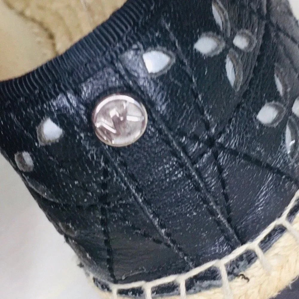 Michael Kors Hastings  Black and Silver Quilted Leather Platform Espadrilles
